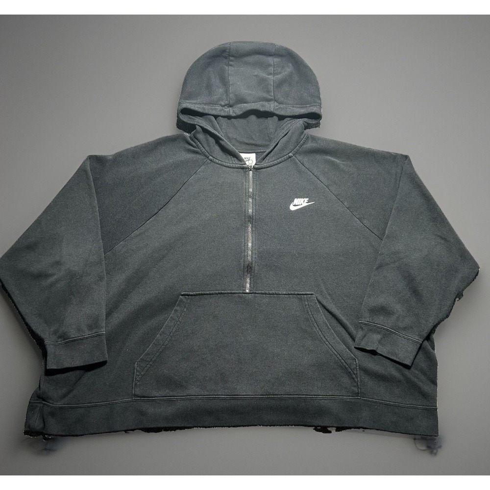 Nike Womens Sportswear Essential Fleece 1/4 Zip Hoodie Black White XXL Crop Boxy